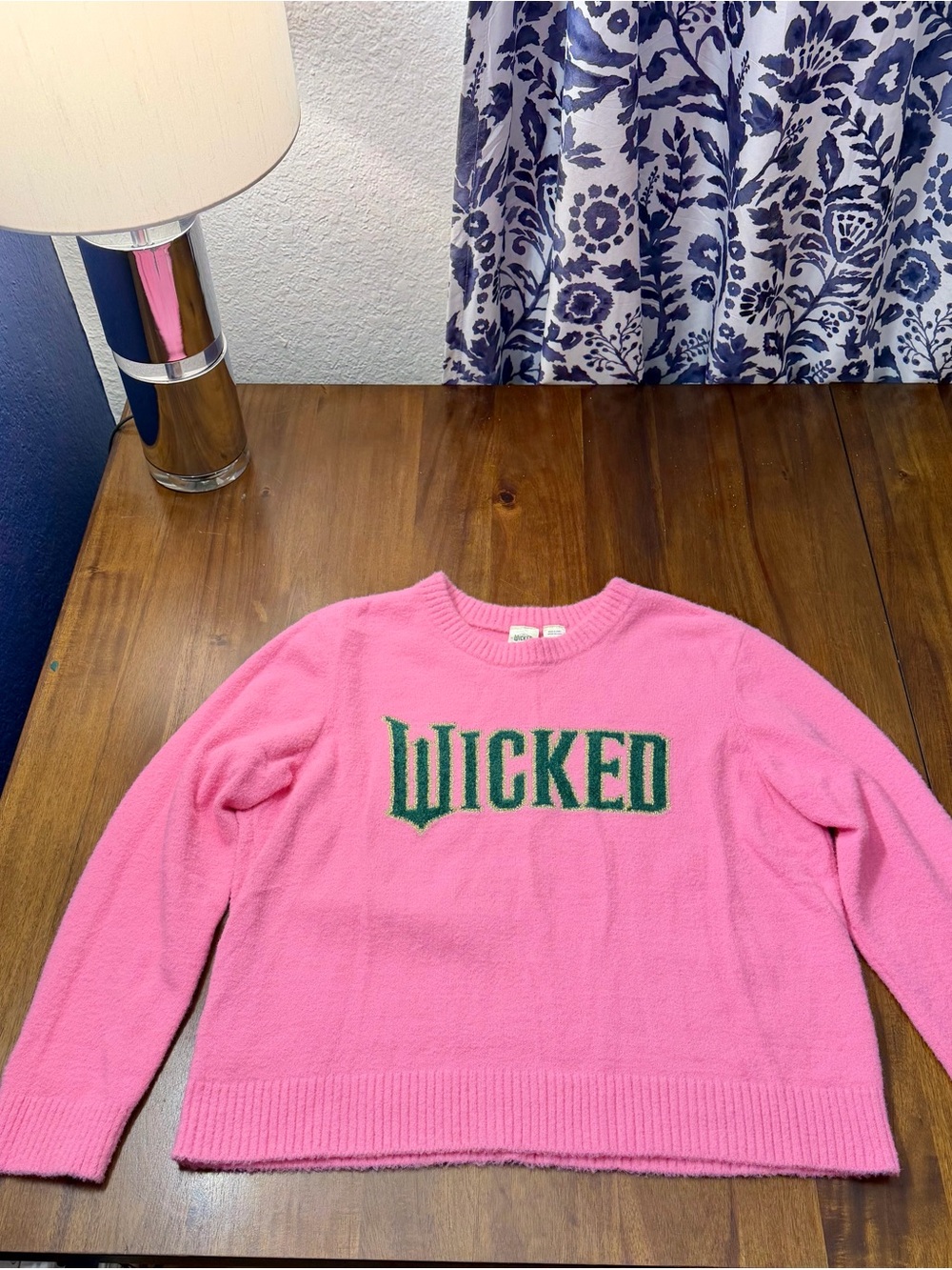 Universal Pink Crewneck Sweater with Green WICKED Logo